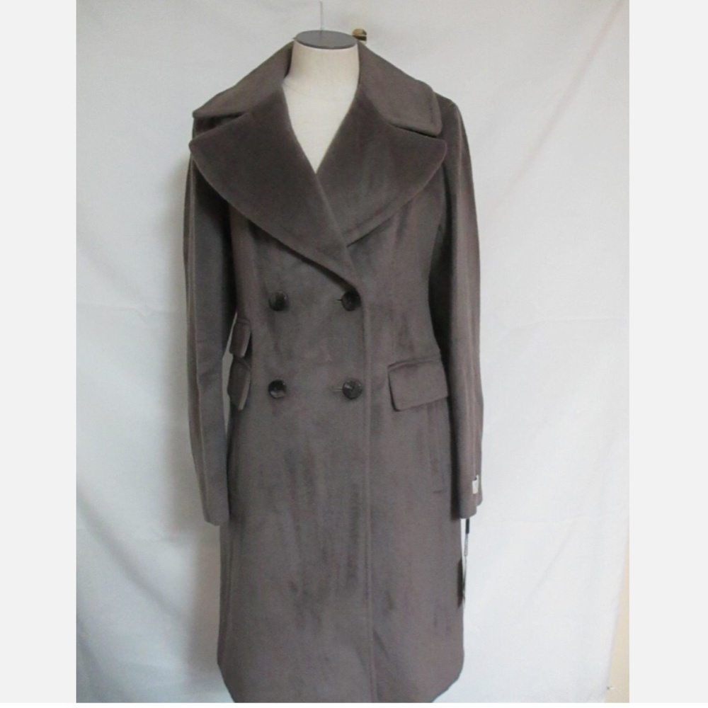 Calvin Klein Premium Double Breasted Angora Wool Coat Light Khaki NWT $495